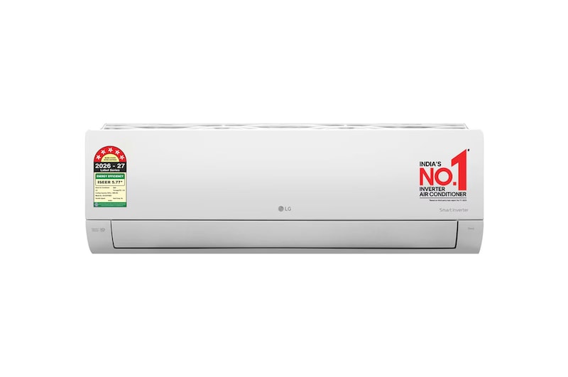 Front view of LG 5 Star 5.0 kW (~1.5) Split AC, AI Convertible 6-in-1, Diet Mode+, Viraat Mode, 100% Copper Tubes, 2026 Model AS-Q19YNZE1
