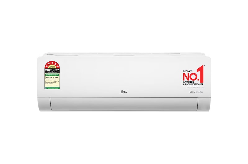 Front view of LG 5 Star (1.5) Split AC, AI Convertible 6-in-1, AI Dual Inverter, Diet Mode+, Viraat Mode, 100% Copper Tubes, 5.1 kW, 2026 Model AS-Q20ENZE
