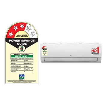 LG AS-Q12CNXE 1 Ton 3 Star Split AC perspective angle view  with power saving guide on left side.