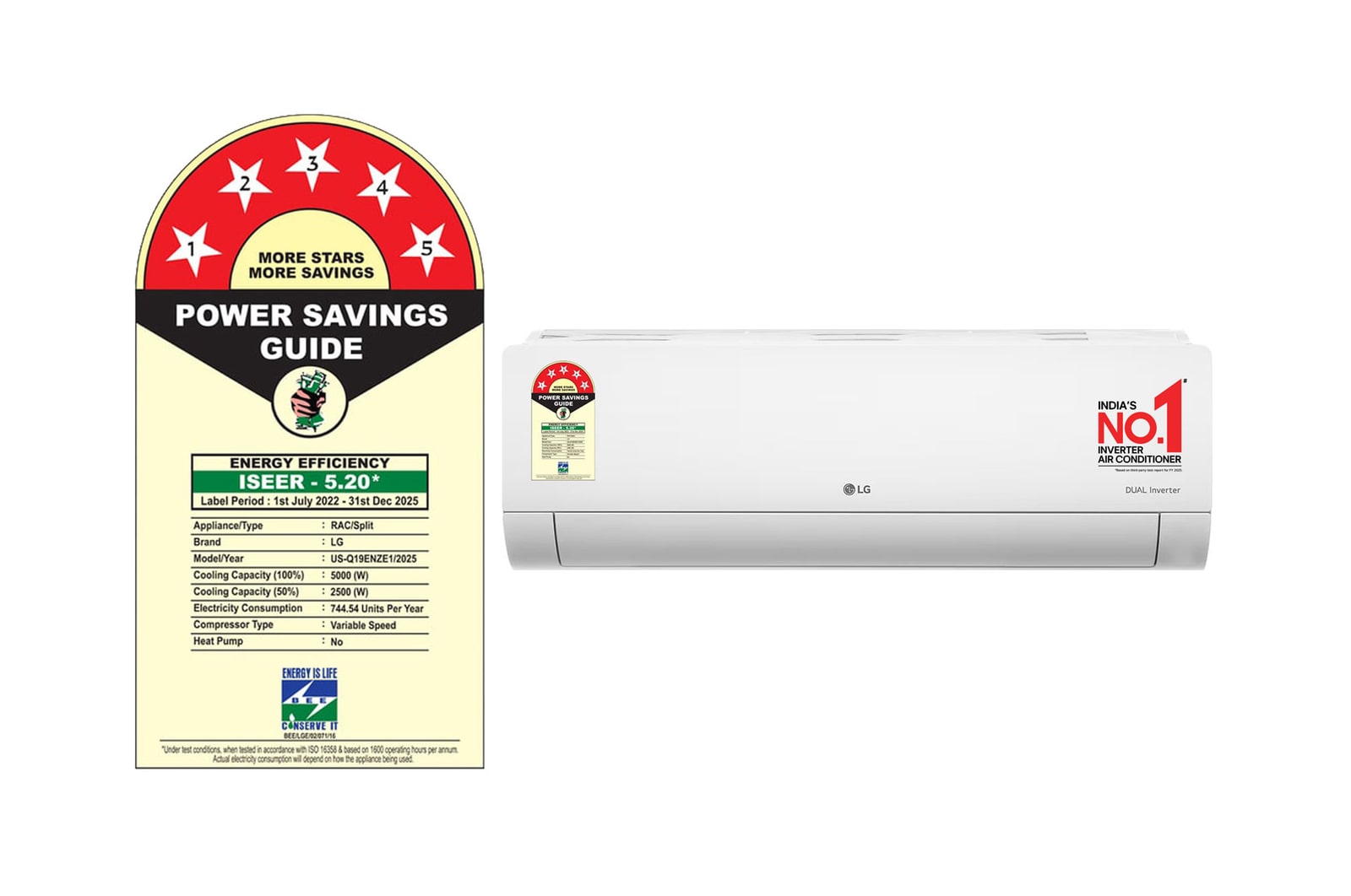 LG 5 Star (1.5) Split AC, AI Convertible 6-in-1 Cooling, Auto Clean, Anti Virus Protection, 5.0 kW, 2025 Model, US-Q19ENZE1