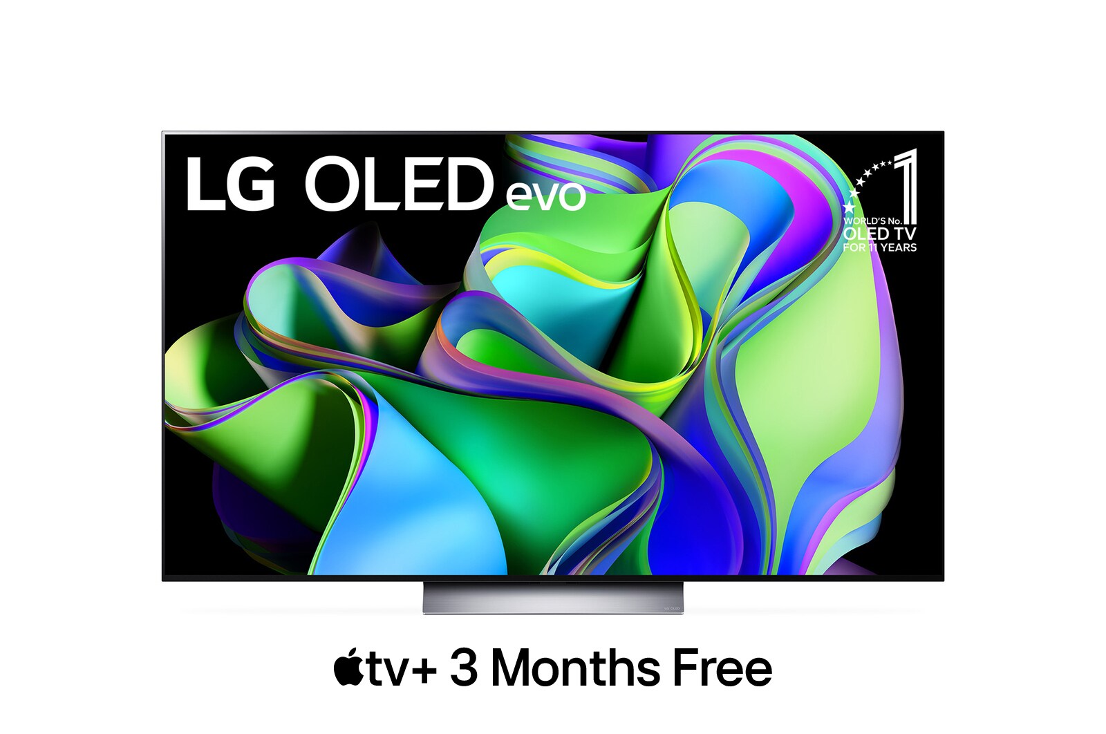 LG-OLED55C3PSA-Front view with LG OLED evo and 11 Years World No.1 OLED Emblem on screen.