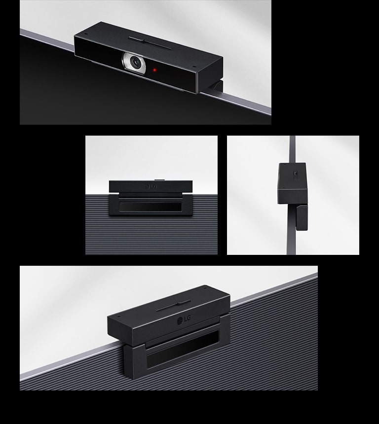 LG VC23GA There are a total of four images of LG Smart Cam products. The top one shows an image of the camera in an open state, while the middle one shows the back and side views side by side. The bottom one displays the back of the product from a side angle.