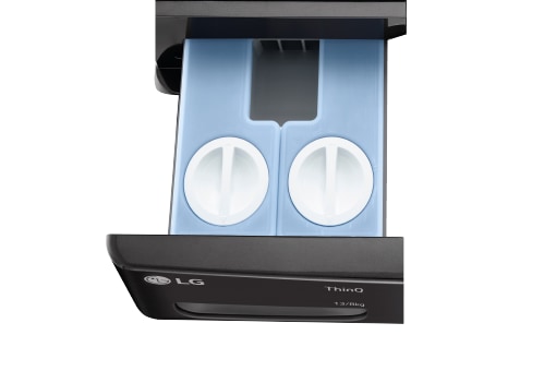 This is an image of putting detergent into the washing machine.