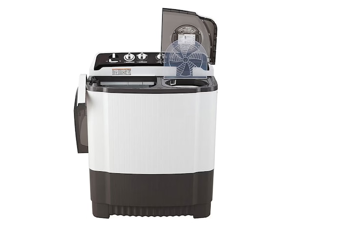 LG 8Kg Semi Automatic Washing Machine, Roller Jet Pulsator + Soak, Dark Grey, 5 Star, P8015SGAZ, Front View Door Open