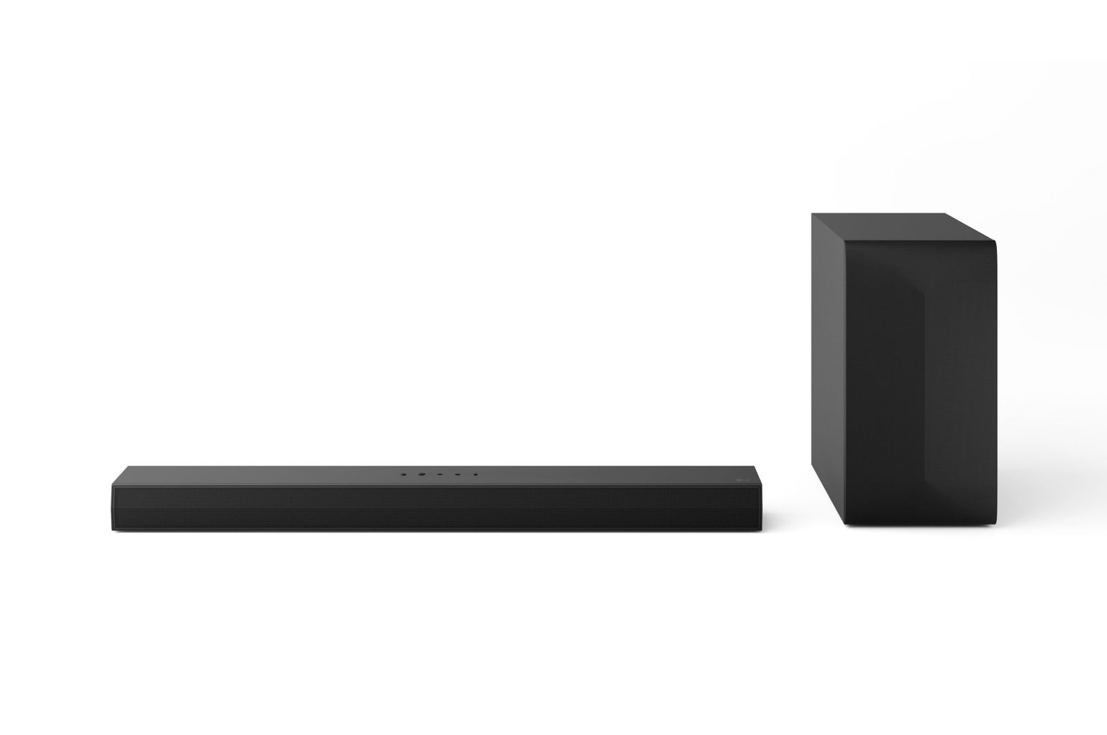 Immagine frontale della soundbar e le casse posteriori