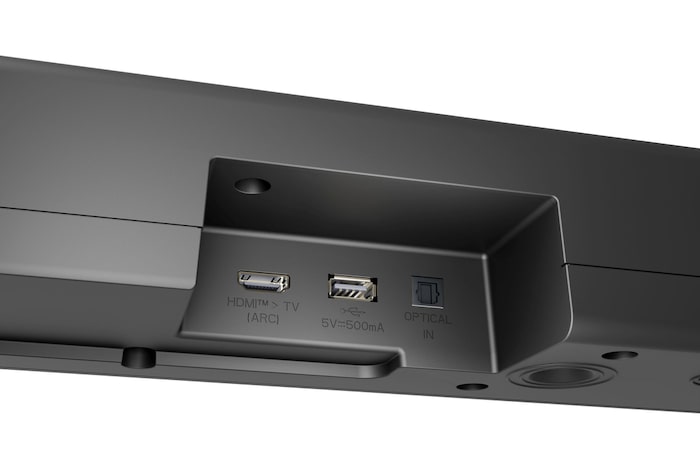 Dettaglio degli ingressi della soundbar