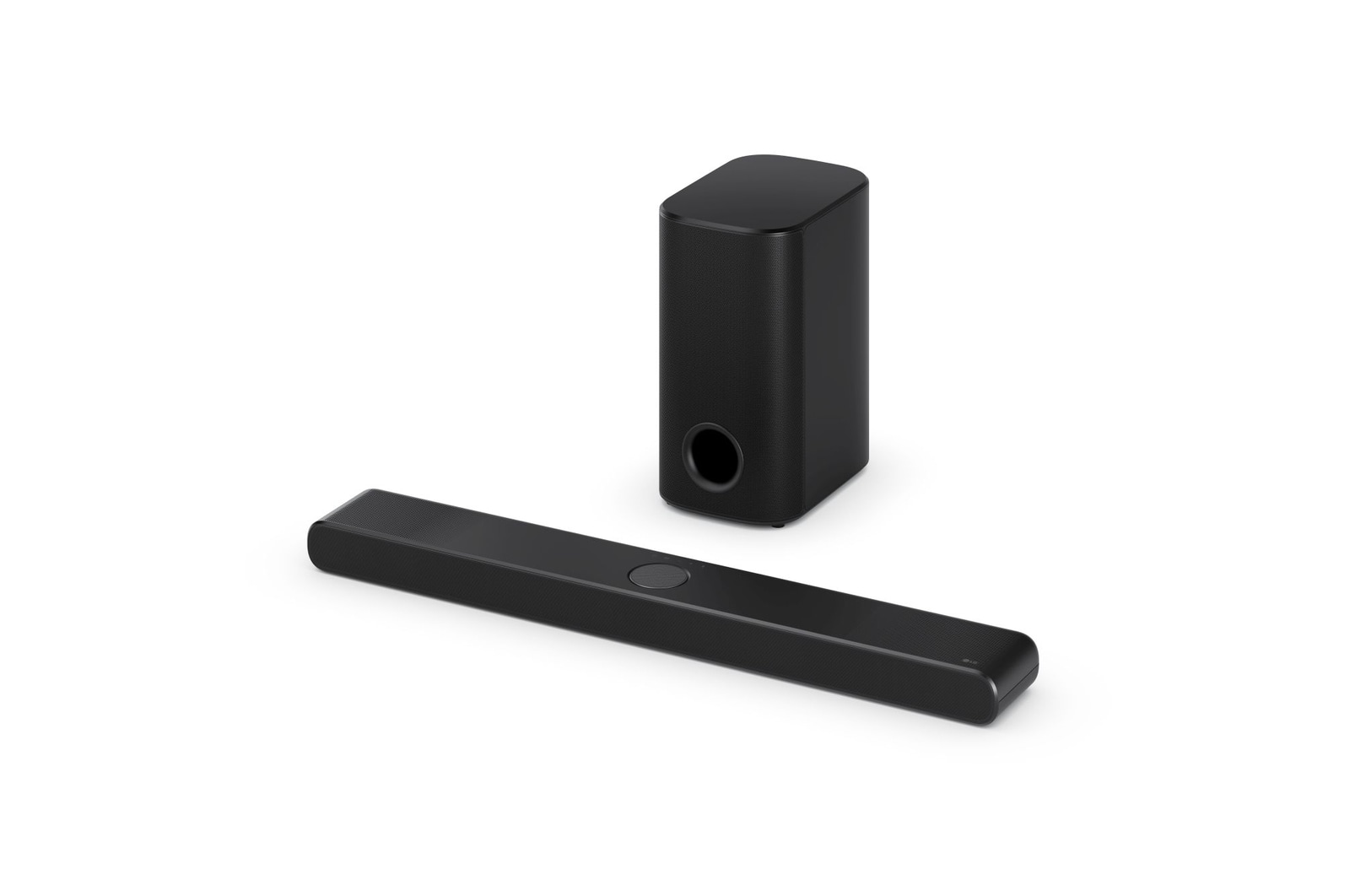 Vista in prospettiva della soundbar e del subwoofer