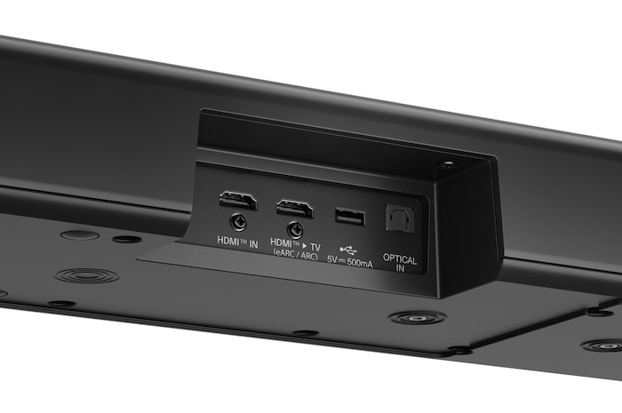 Dettaglio degli ingressi sulla soundbar
