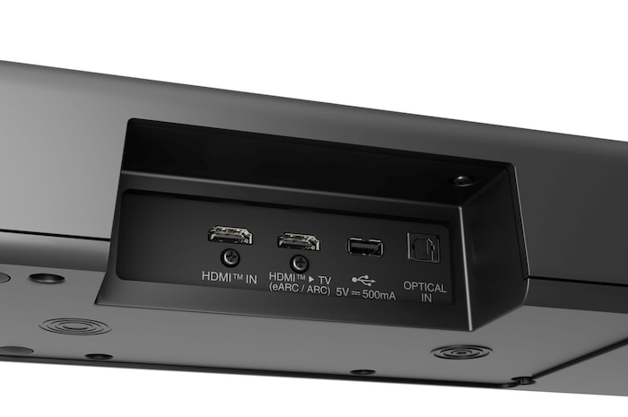 Dettaglio degli ingressi sulla soundbar