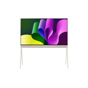 Vista frontale di LG OLED evo | TV 55&#39;&#39; Serie Object Collection Posé LX1 | OLED 4K, Design con supporto a cavalletto, retro in tessuto 55LX1T6LA