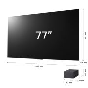 A Zero Connect Box in front of an LG OLED evo M4, and a red Wi-Fi signal and red beam emitting towards the TV. The TV displays a ballerina dancing solo on stage.
