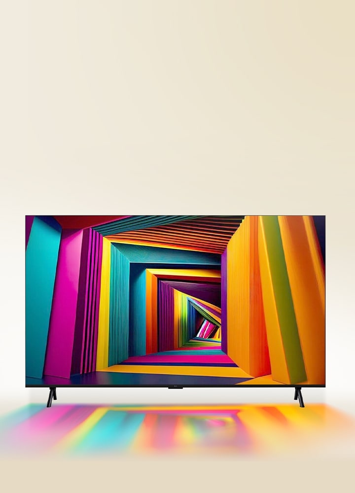Un tunnel quadrato dai colori vivaci che si restringe gradualmente verso la parte posteriore, visualizzato su un televisore LG UHD.