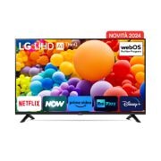Immagine frontale del TV con la scritta Novità 2024 in alto. Sullo schermo ci sono i loghi Netflix, NOW, Prime Vide, Rai Play e Disney+.