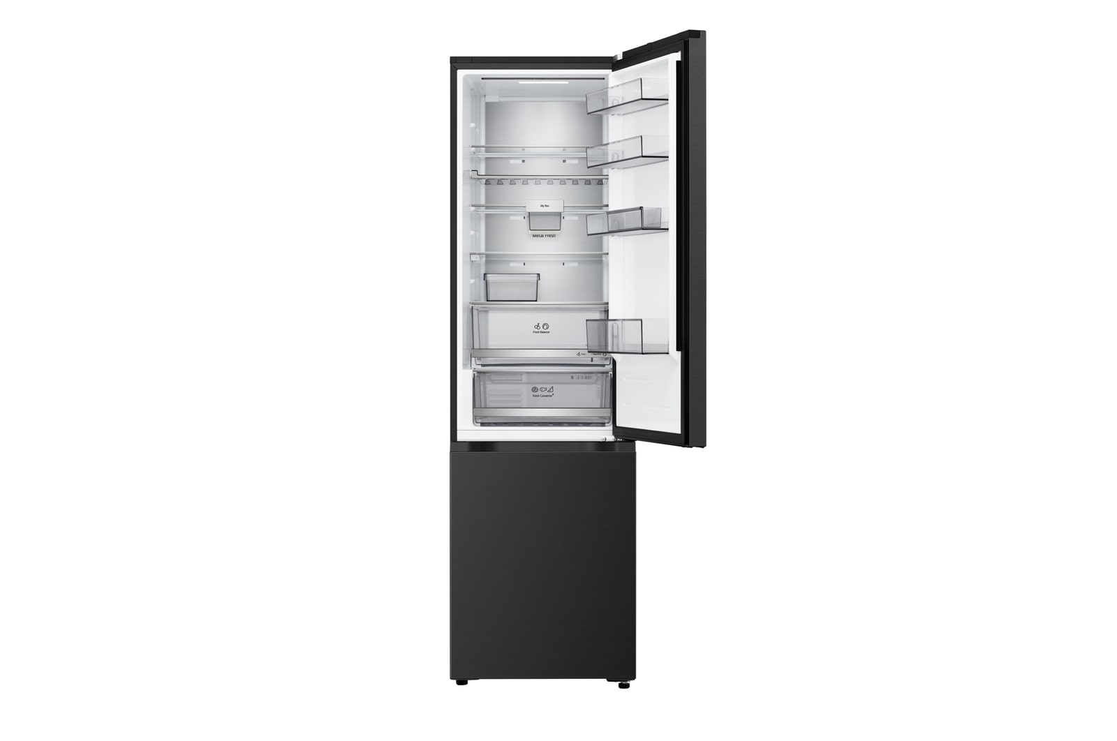 Frigorifero combinato Fit & Max 60 cm| Classe C, 375L| AI Inverter, Wi-Fi, Metal Fresh, Door Cooling, Total No Frost| Black Steel
