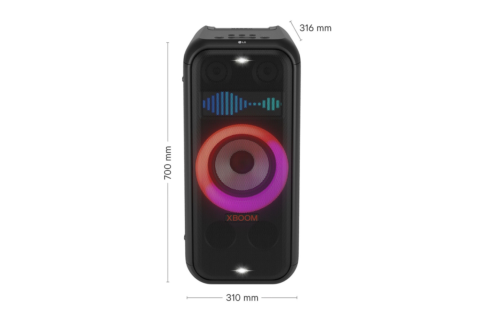 Immagine con le dimensioni dello speaker xboom DXL7T