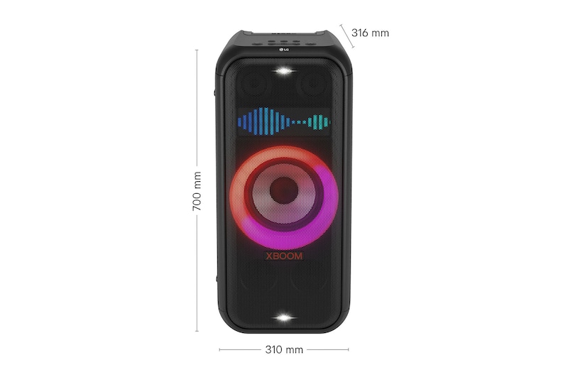 Immagine con le dimensioni dello speaker xboom DXL7T
