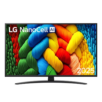 Vista frontale di una TV 43 pollici LG NanoCell AI NANO81 4K Smart TV 2025 43NANO81A6A