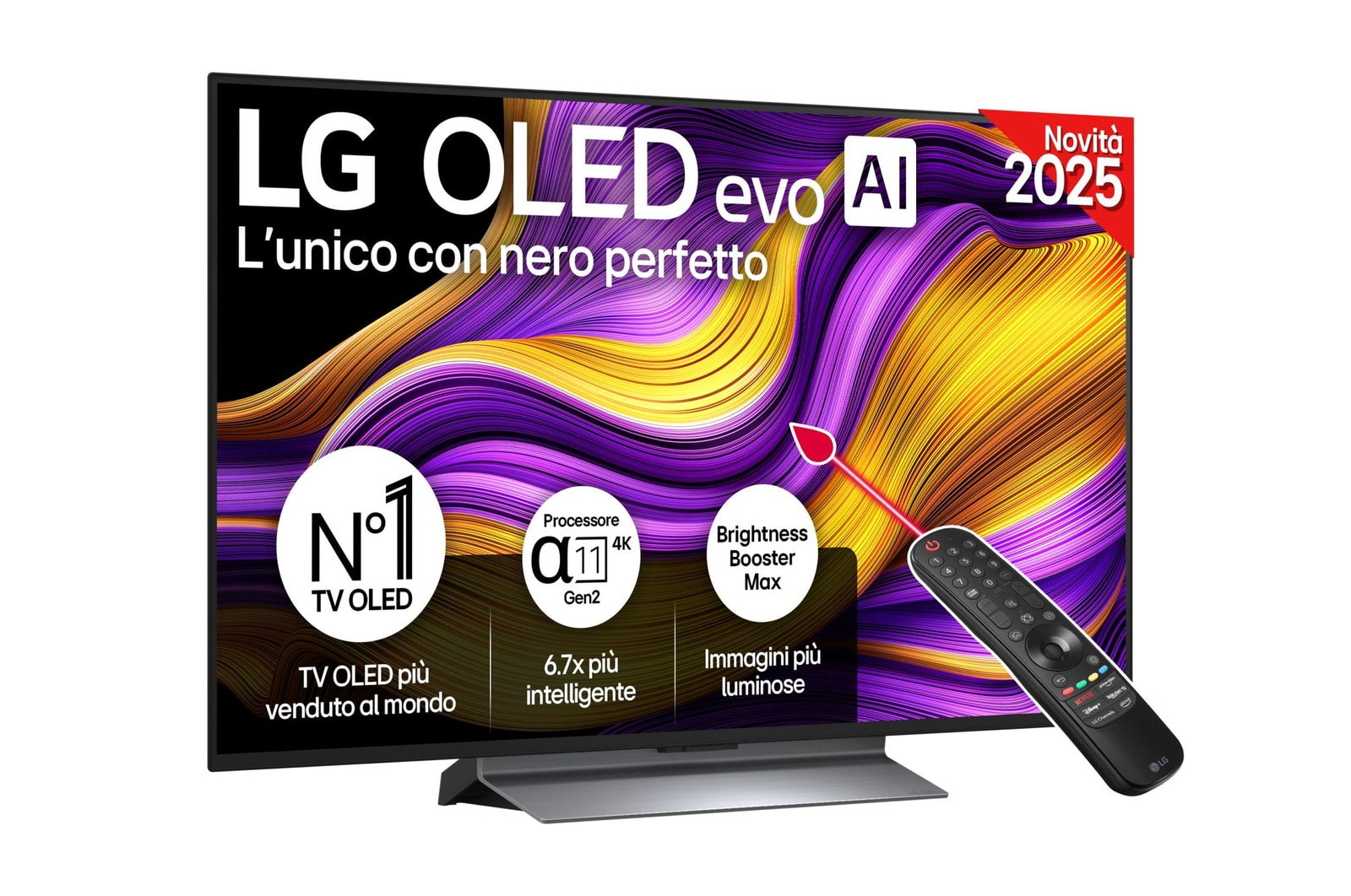 Vista frontale di una TV 48 pollici LG OLED evo AI G5 4K Smart TV 2025 OLED48G56LS