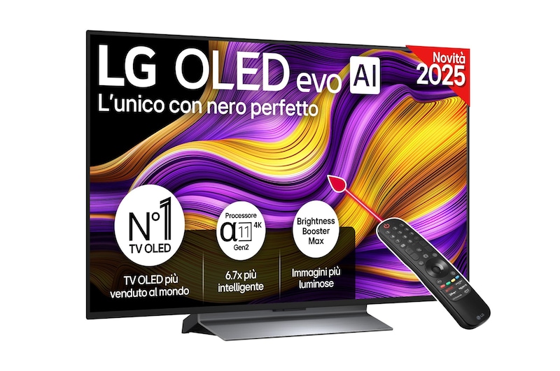 Vista frontale di una TV 48 pollici LG OLED evo AI G5 4K Smart TV 2025 OLED48G56LS