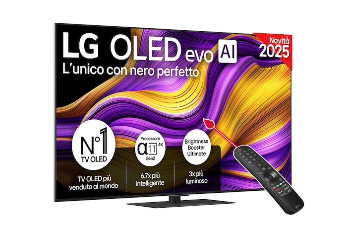 Vista frontale di una TV 65 pollici LG OLED evo AI G5 4K Smart TV 2025 OLED65G56LS