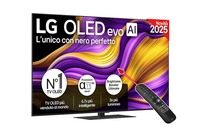 Vista frontale di una TV 65 pollici LG OLED evo AI G5 4K Smart TV 2025 OLED65G56LS