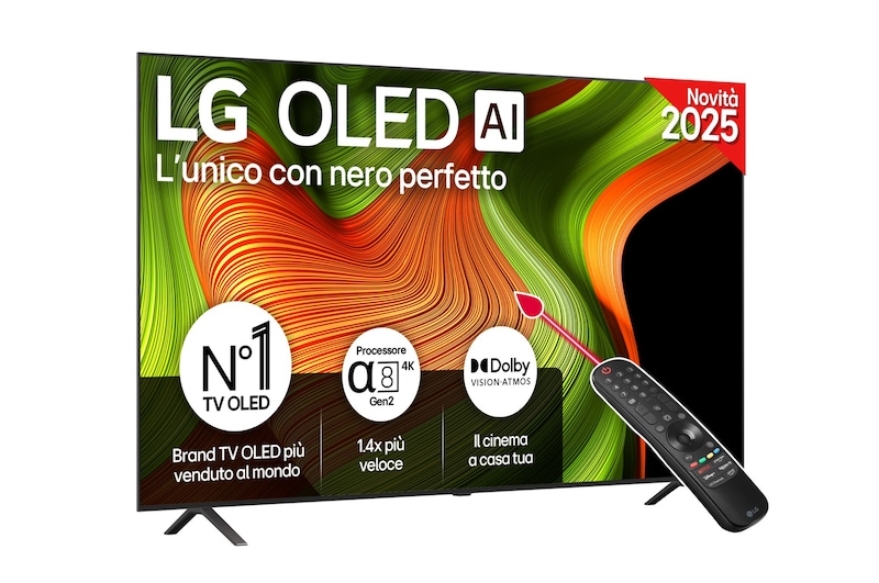 Vista frontale di una TV 77 pollici LG OLED AI B5 4K Smart TV 2025 OLED77B56LA