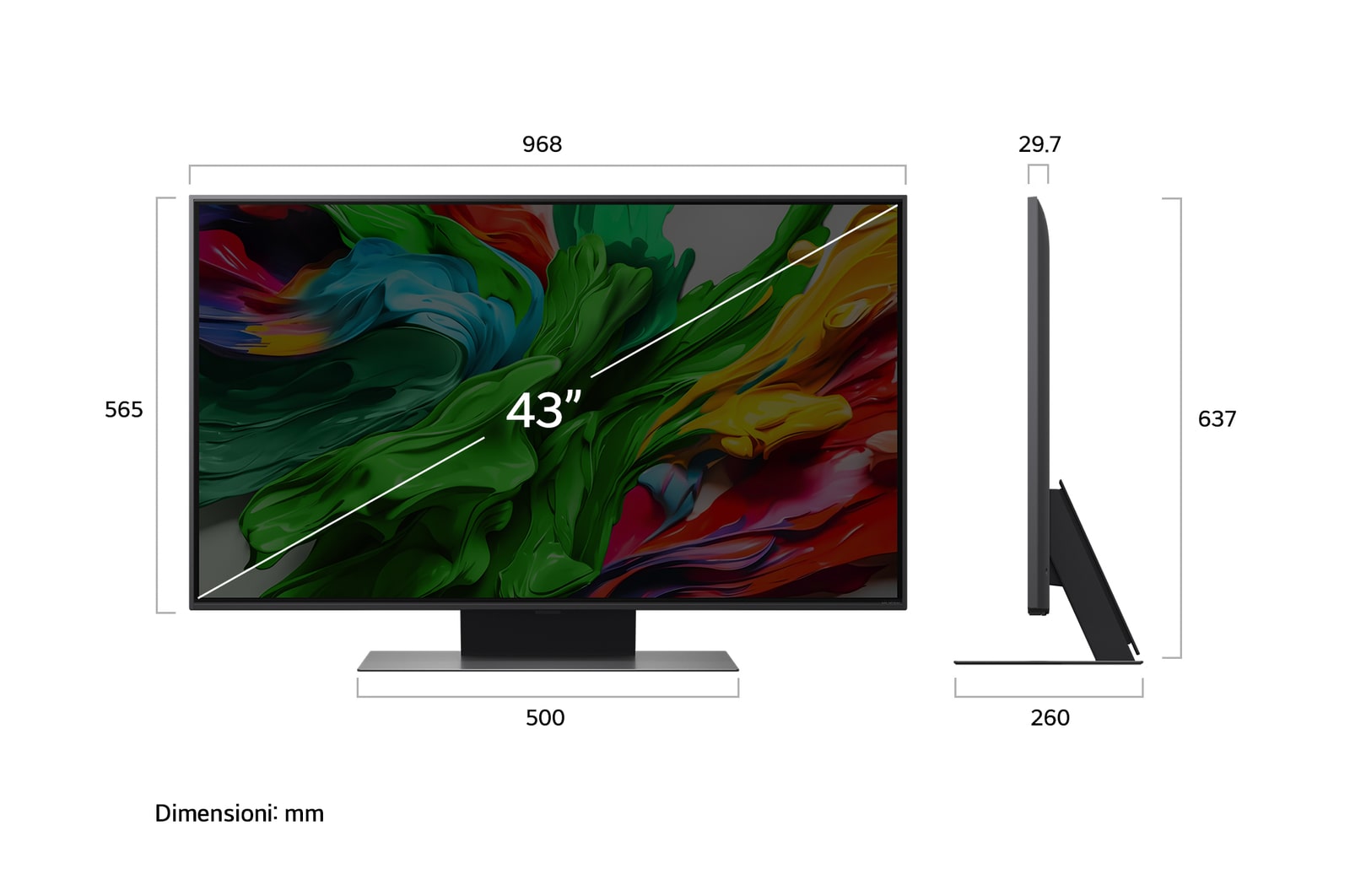 Dimensioni del TV LG QNED86