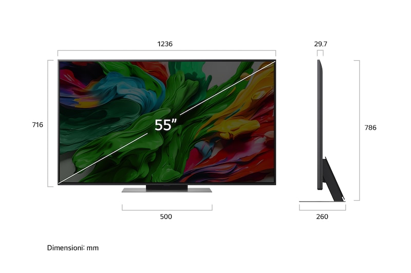 Dimensioni del TV LG QNED86