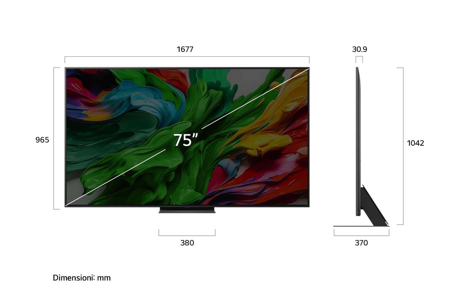 Dimensioni del TV LG QNED86
