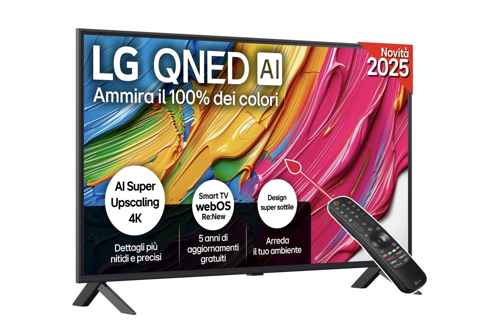 Vista frontale di una TV 43 pollici LG QNED AI QNED80 4K Smart TV 2025 43QNED80A6A