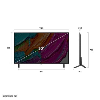 Dimensioni del TV LG QNED8E 50 pollici