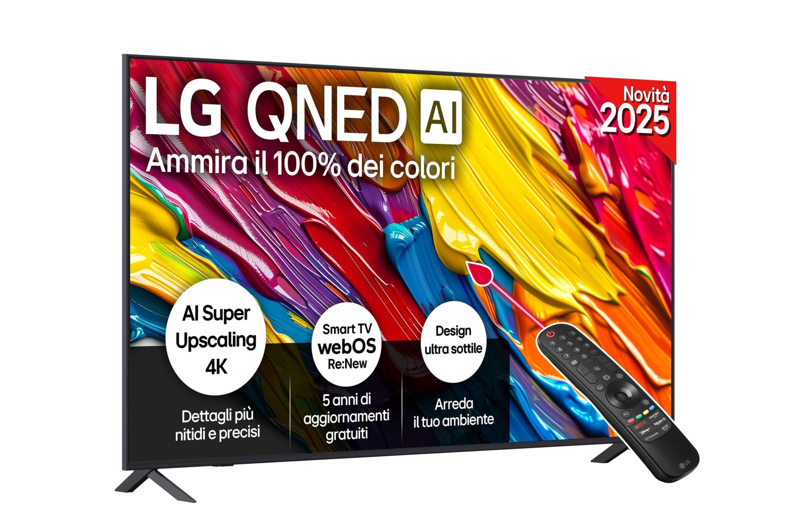Vista frontale di una TV 75 pollici LG QNED AI QNED82 4K Smart TV 2025 75QNED82A6B