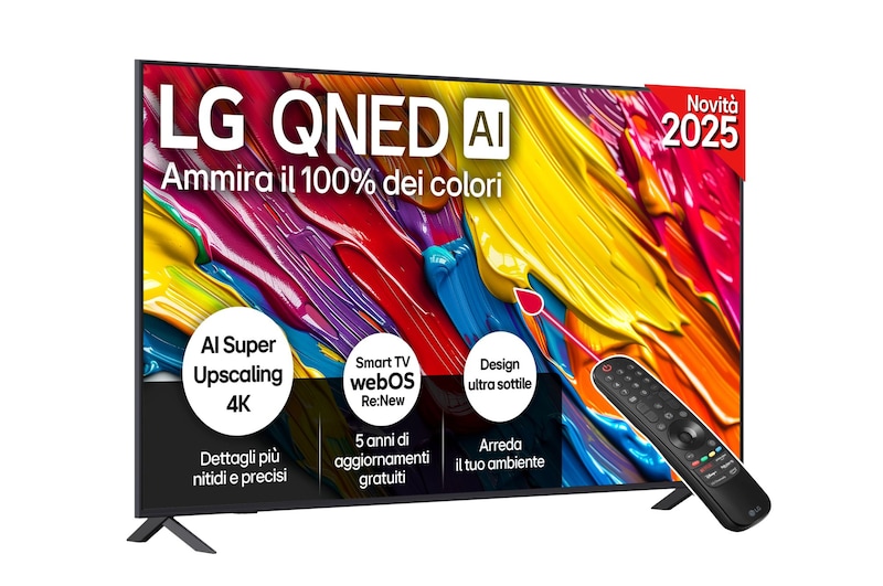 Vista frontale di una TV 75 pollici LG QNED AI QNED82 4K Smart TV 2025 75QNED82A6B