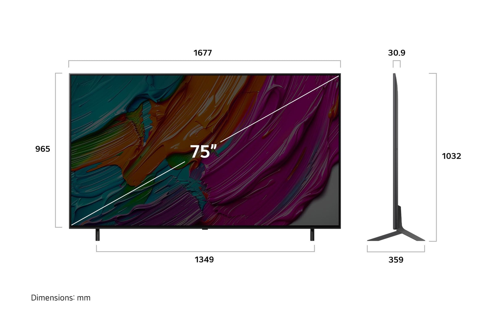 Dimensioni del TV LG QNED8E 75 pollici