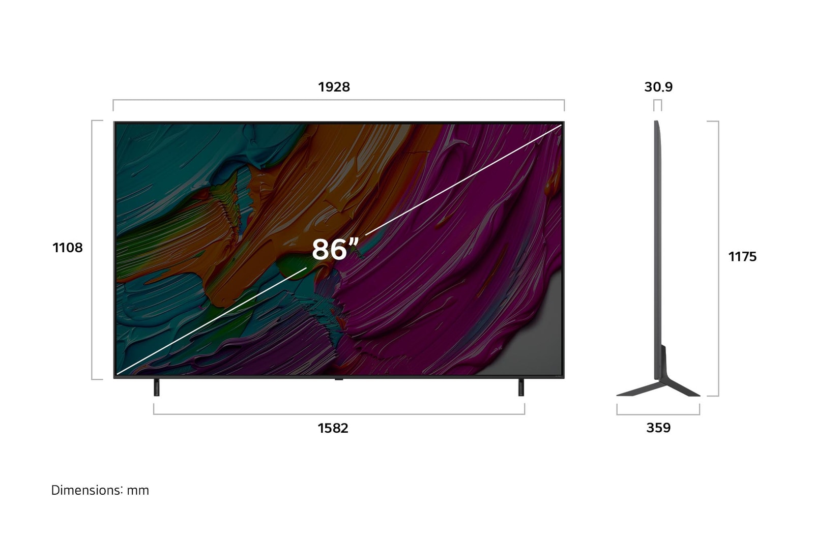 Dimensioni del TV LG QNED8E 86 pollici