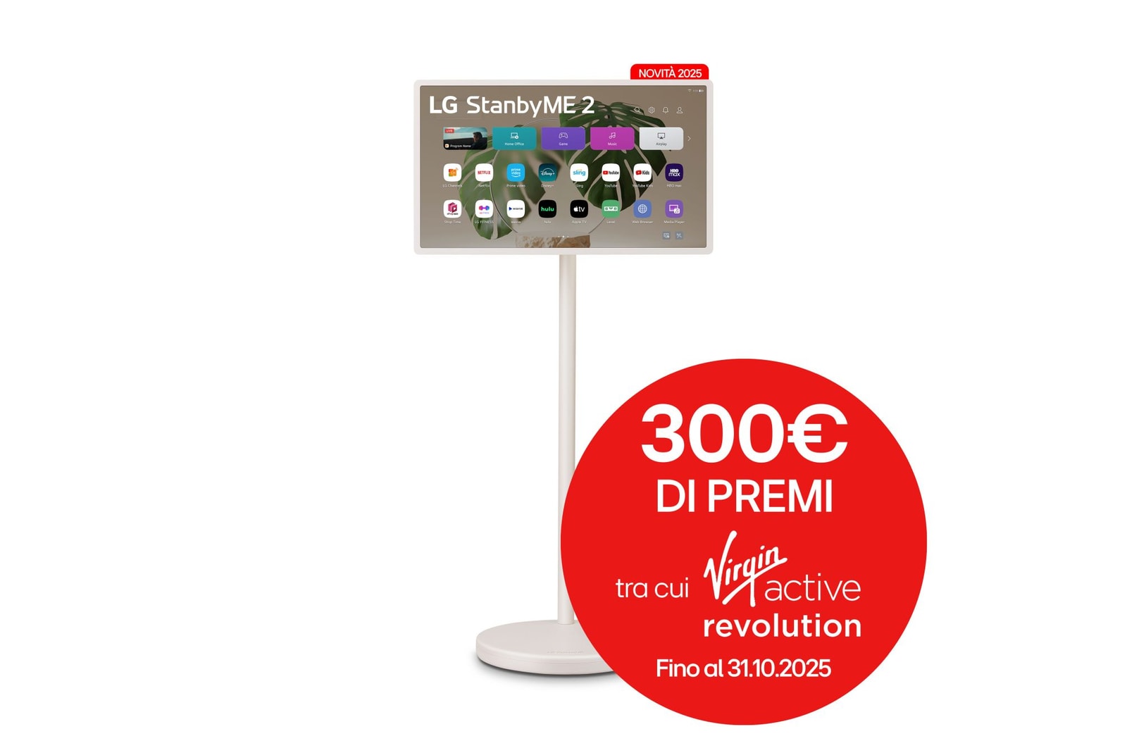 Vista frontale di StanbyME 2 sullo stand a stelo