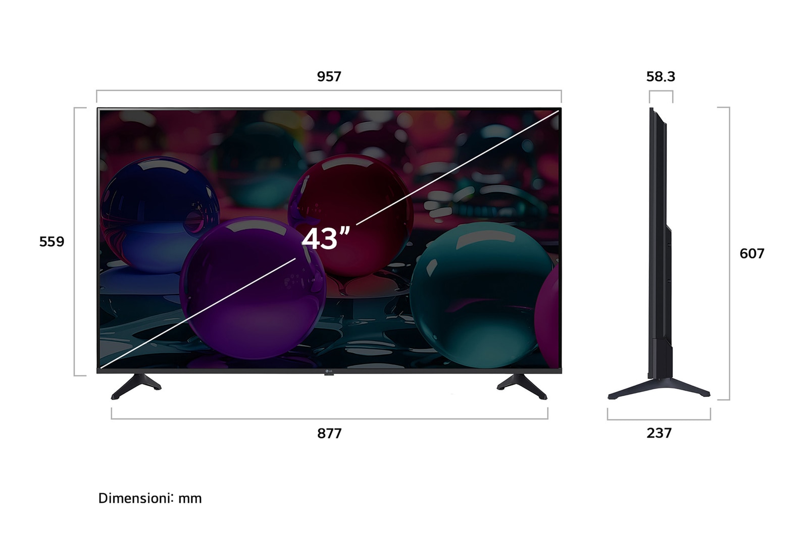 Dimensioni del TV LG UA73 43 pollici 43UA73006LA