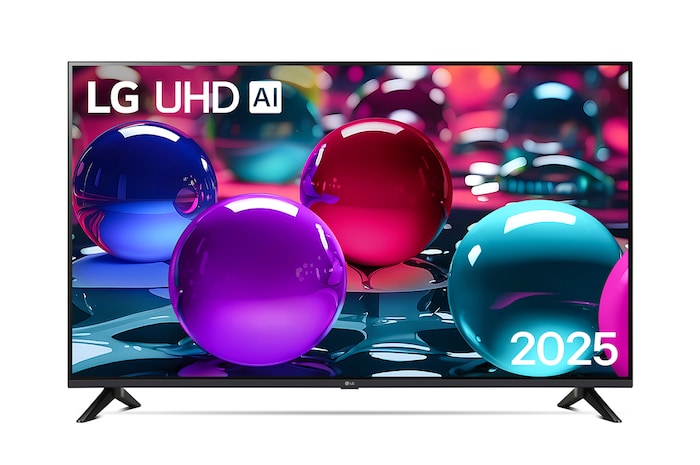 Vista frontale di una TV 50 pollici LG UHD AI UA73 4K Smart TV 2025 50UA73006LA