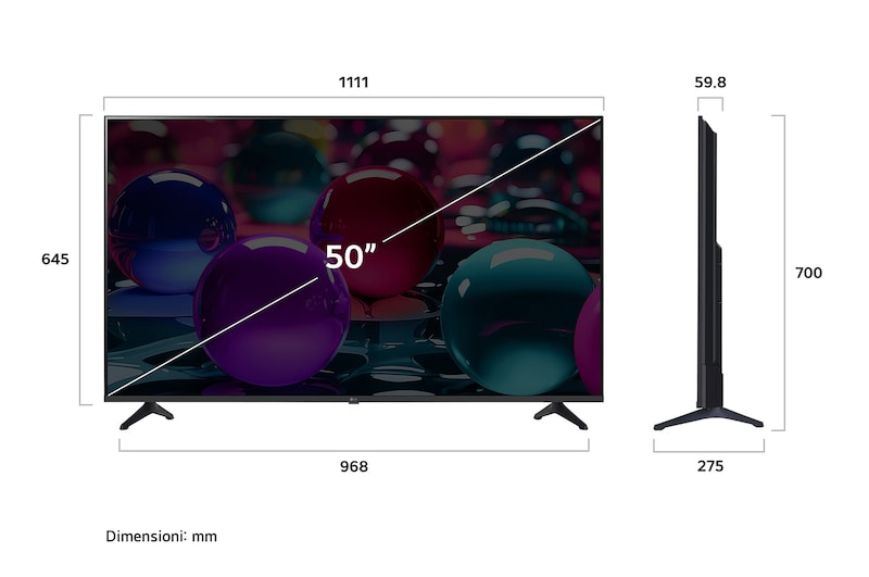 Dimensioni TV LG 55UA73006LA. 55 pollici