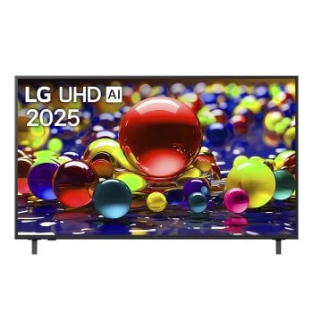 Vista frontale di una TV 65 pollici LG UHD AI UA74 4K Smart TV 2025 65UA74006LB