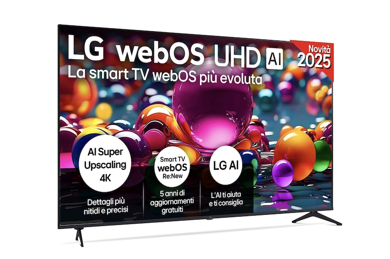 Vista frontale di una TV 86 pollici LG UHD AI UA75 4K Smart TV 2025 86UA75006LA