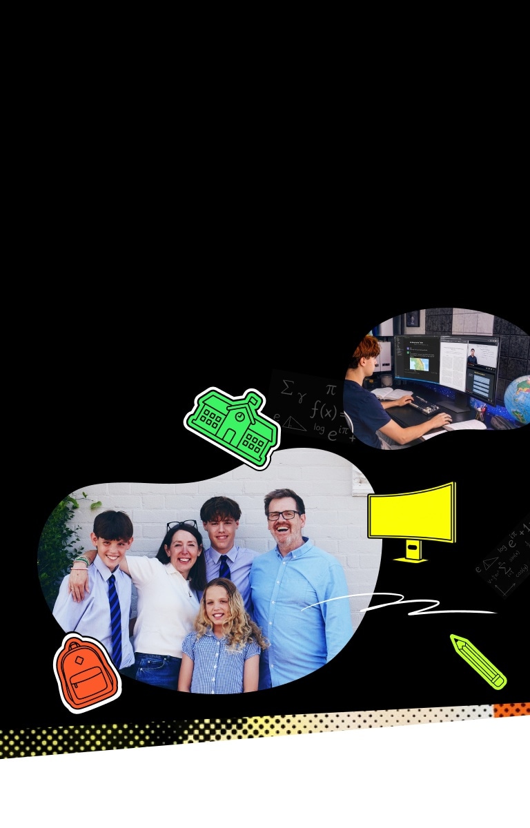 Banner Monthly LG di agosto che promuove LG gram AI e LG UltraGear per uno studio e un'esperienza di gioco più intelligenti con la famiglia Ferguson.