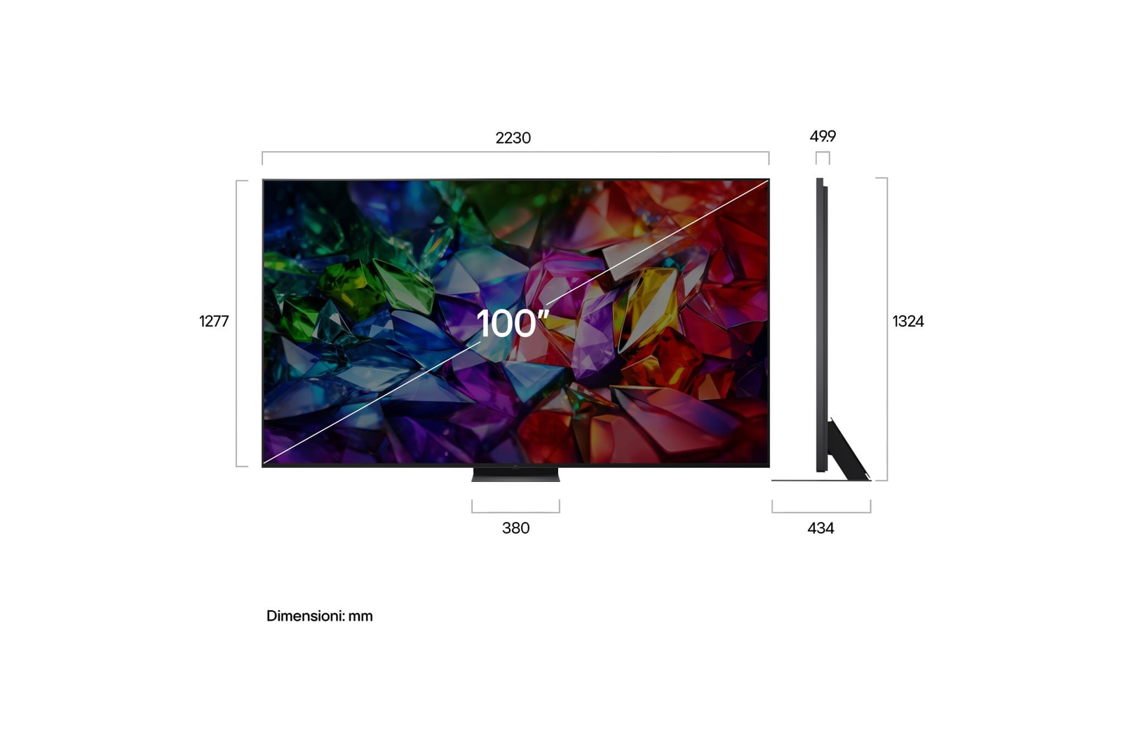 Immagine con le misure in millimetri del TV 100 pollici LG Micro RGB MRGB96