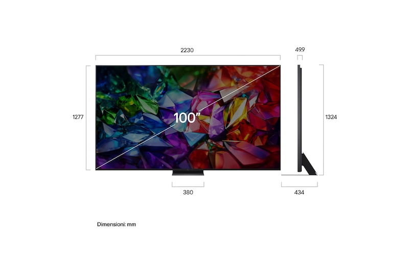 Immagine con le misure in millimetri del TV 100 pollici LG Micro RGB MRGB96
