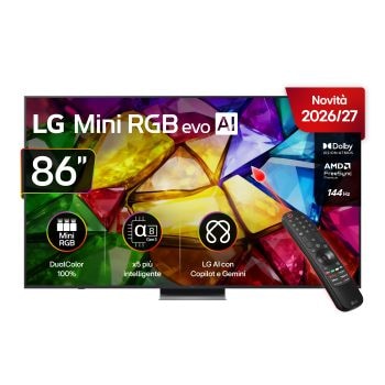 Vista frontale di TV 86 pollici LG Mini RGB MRGB87 4K Smart TV 2026 86MRGB87B6B