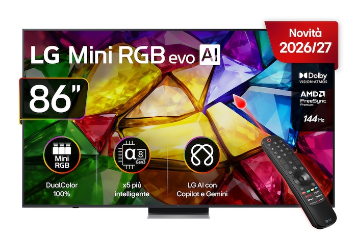 Vista frontale LG 86MRGB87B6B, TV 86 pollici LG Mini RGB MRGB87