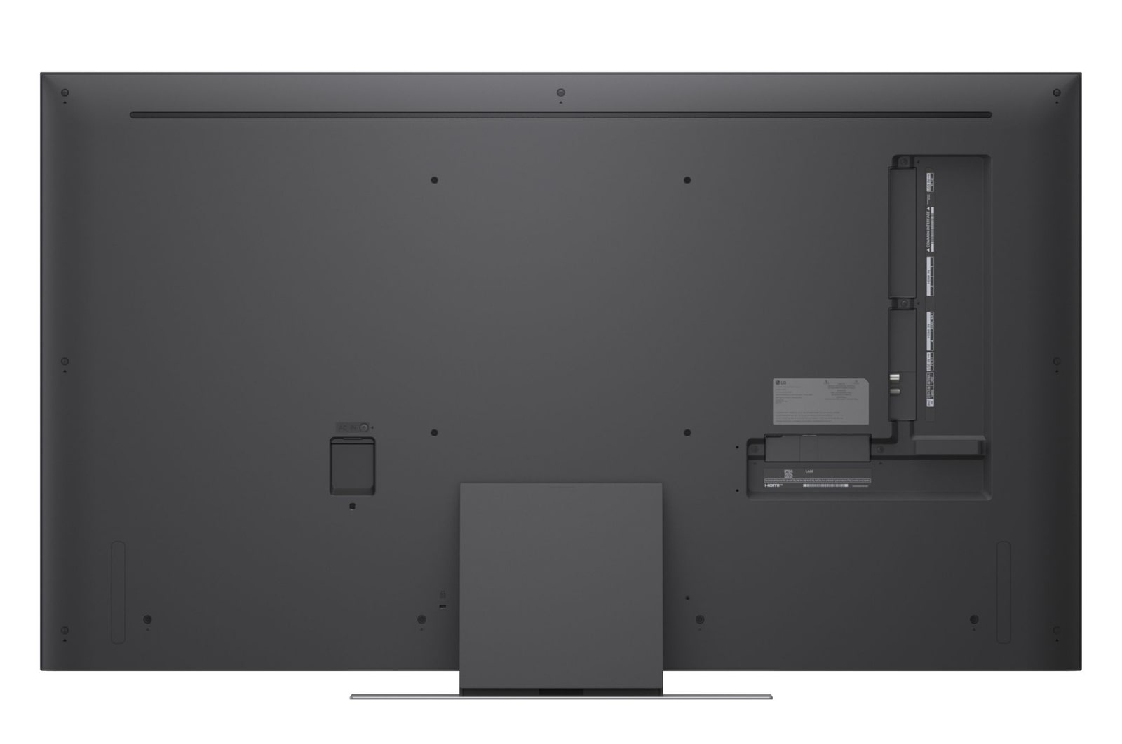 TV 55 pollici LG Mini RGB MRGB88 vista posteriore del televisore con pannello nero e comparti tecnici sul