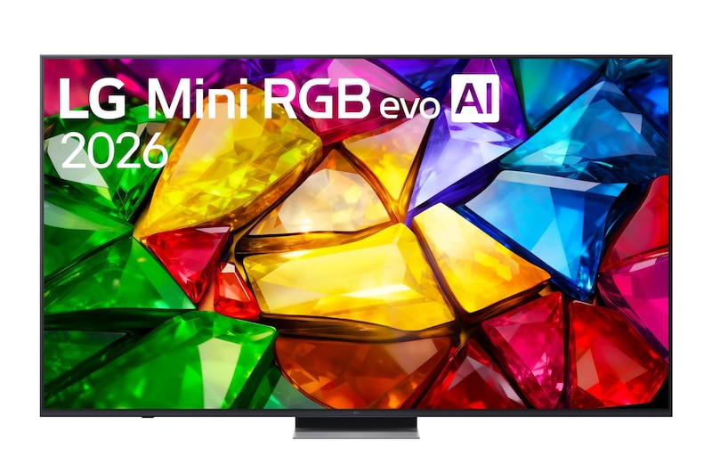 Vista frontale di TV 86 pollici LG Mini RGB MRGB87 4K Smart TV 2026 86MRGB87B6B