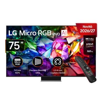 Vista frontale di TV 75 pollici LG Micro RGB MRGB96 4K Smart TV 2026 75MRGB96B6B