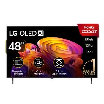 Vista frontale di TV 48 pollici LG OLED AI B6E 4K Smart TV 2026 OLED48B6ELC